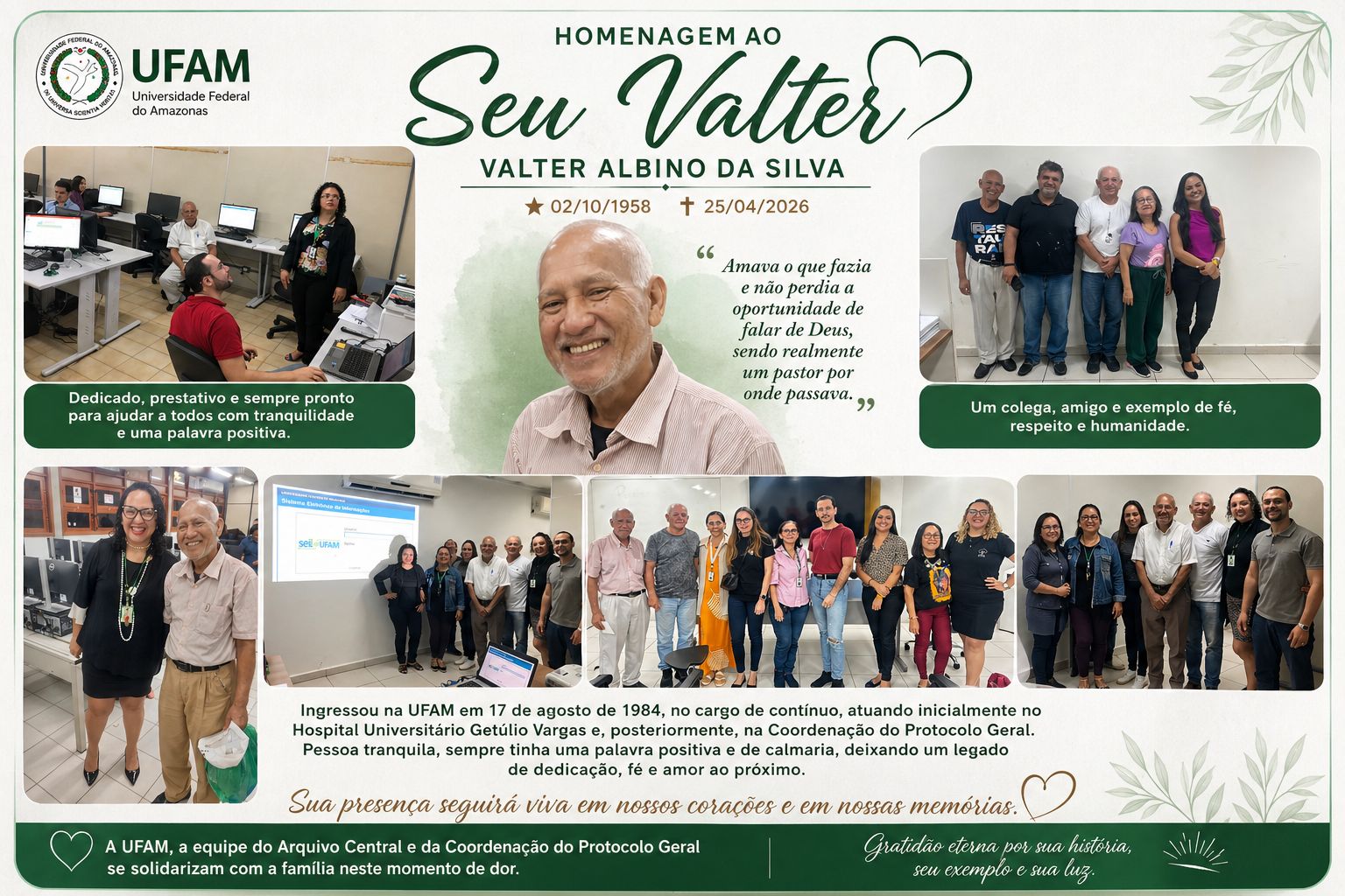 Nota de pesar pelo falecimento de Valter Albino da Silva